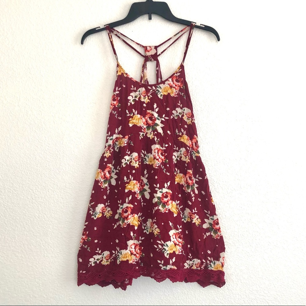 Cute Burgundy Floral Lace Dress